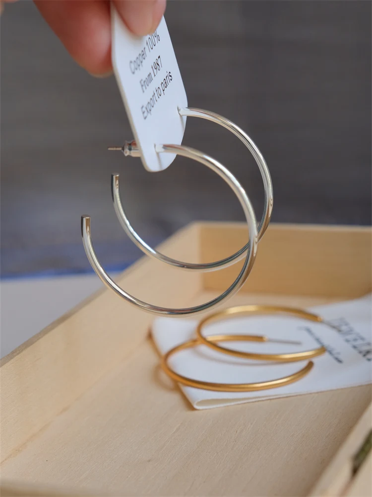 Thin Earrings Minimalist Retro Gold Big Ring Cold Sle Silver Needle Europea...