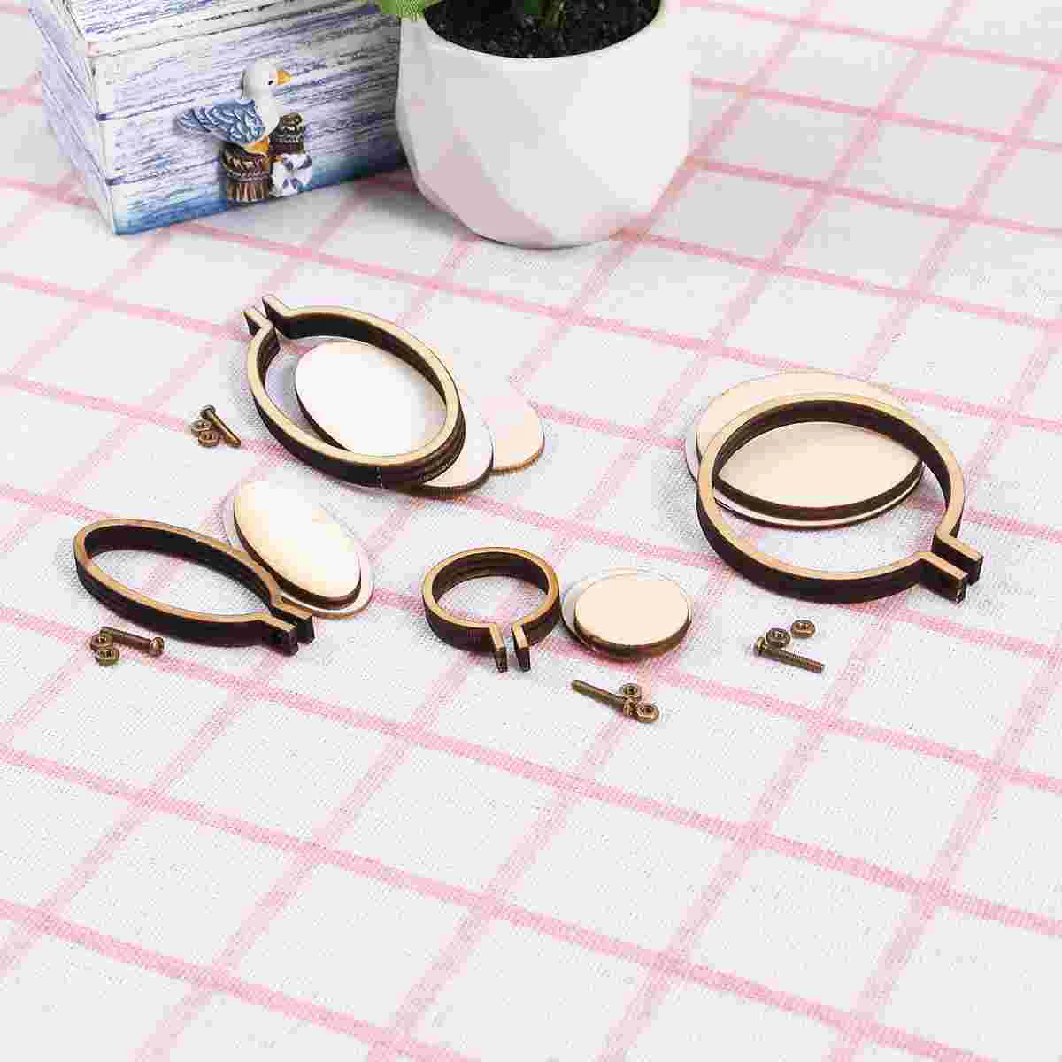 

Embroidery Hoop Hoops Cross Ring Wood Mini Frame Circle Sewing Oval Display Craft Frames Adjustable Round Woodenminiature Diy