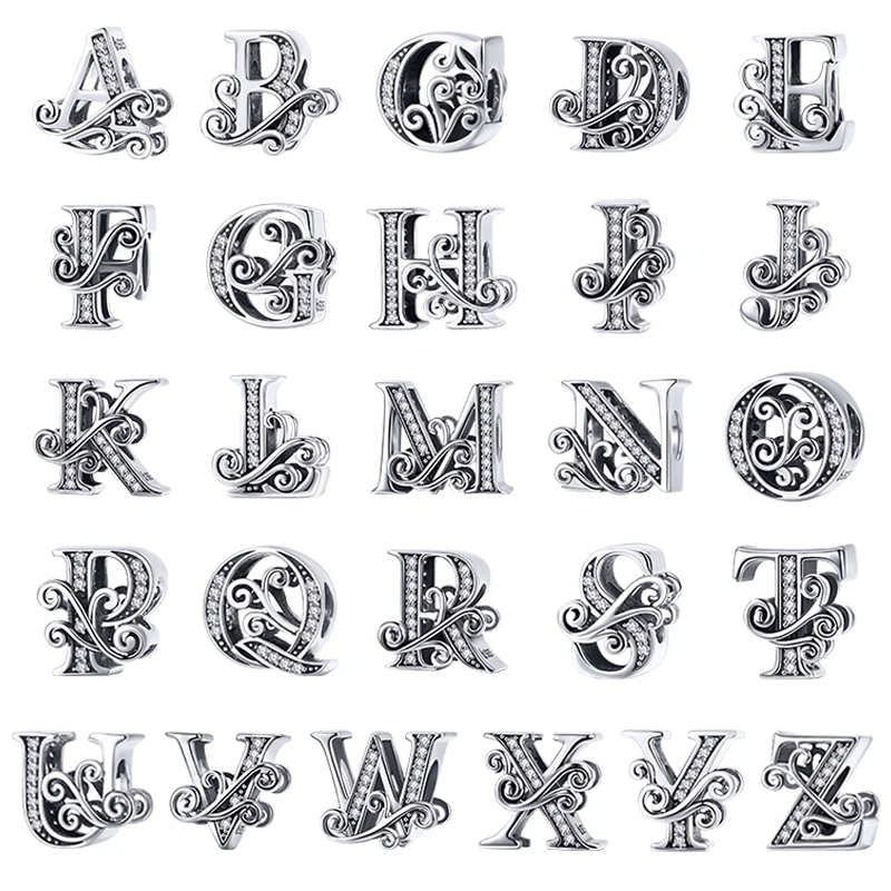 

WOSTU A-Z Alphabet 26 Letters DIY Name Beads 925 Sterling Silver Charms Fit Original Bracelet Pendants Bangle Women Fine Jewelry