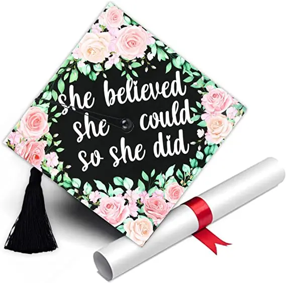 2023 Grad Cap Decorations Tassel Toppers for Women She Believed She Could So She Did Grad Hats Graduation Party Supplies for Her