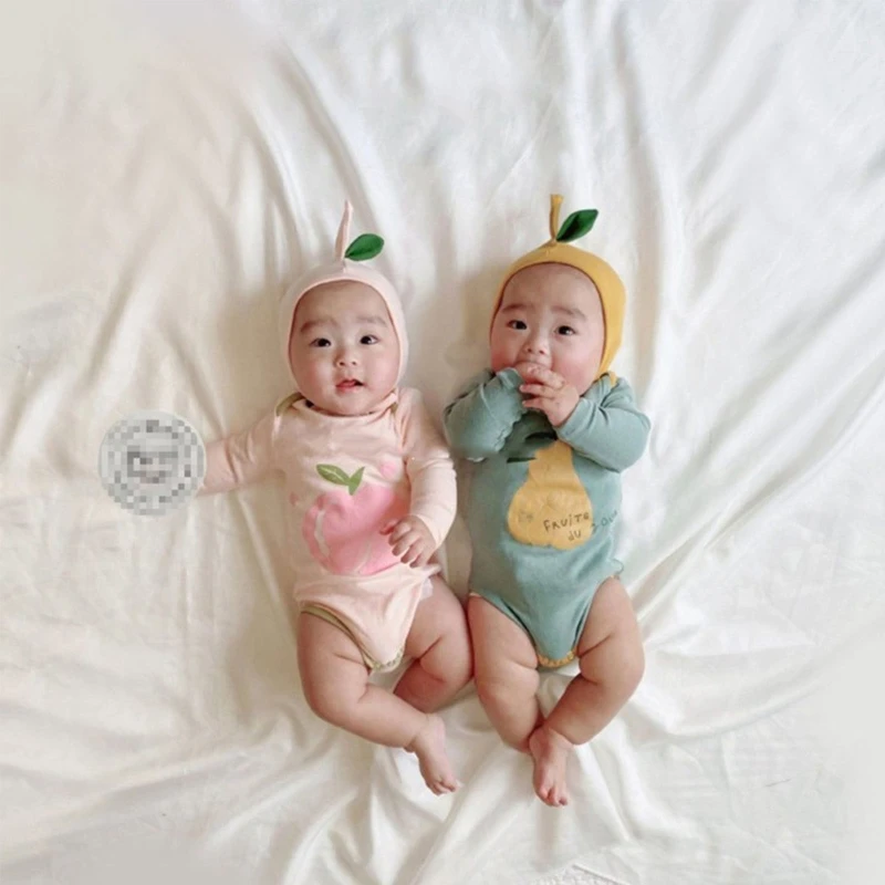 

Baby Boy Girl Romper Hat Set Long Sleeve Fruit Printed Bodysuit Jumpsuit Outfits Gift