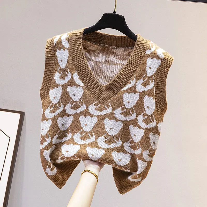 

Свитер-жилет свободного покроя на весну и осень, новинка 2022, вязаный жилет с защитой от иностранного воздуха, Корейская версия, жилет с V-обра...