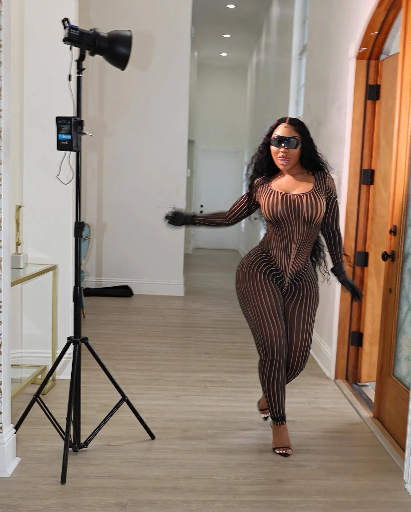 LEOSD One Piece Jumpsuit New Square Collar Positioning Printing Nightclub Perspective Mesh Sexy Pants Bodycon Jumpsuit Women