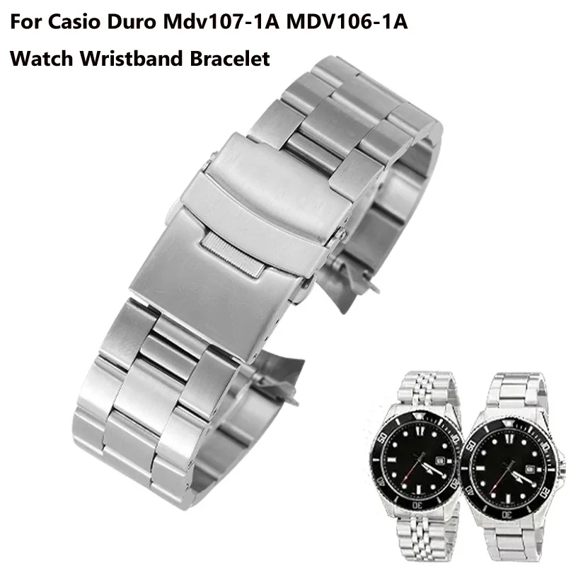 Фото Ремешок для часов Jubilee Diving из нержавеющей стали для Casio Duro MDV106-1A Mdv107-1A, металлический браслет с изогнутым концом, замена браслета 22 мм №1