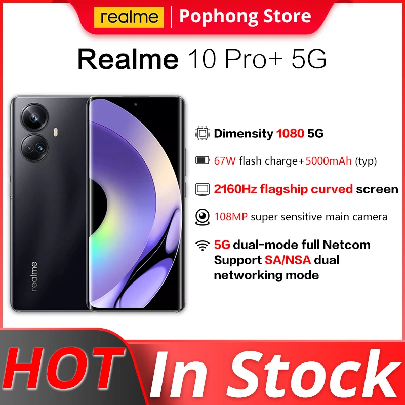 Realme 10 Pro+ 5G Mobile Phone 6.7 inches 2160Hz Curved Screen Dimensity 1080 67W SmartFlash charge 5000mAh Android 13 NFC