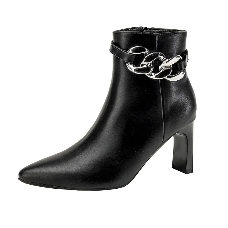 

High Heeled Women's 2023 New Temperament Lady Low-barrel Spring and Autumn Ankle Chelsea Boots