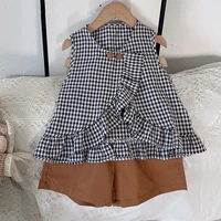 2022 summer clothing set girl set sleeveless plaid topshorts 2pcs casual suit outfit baby girl clothes