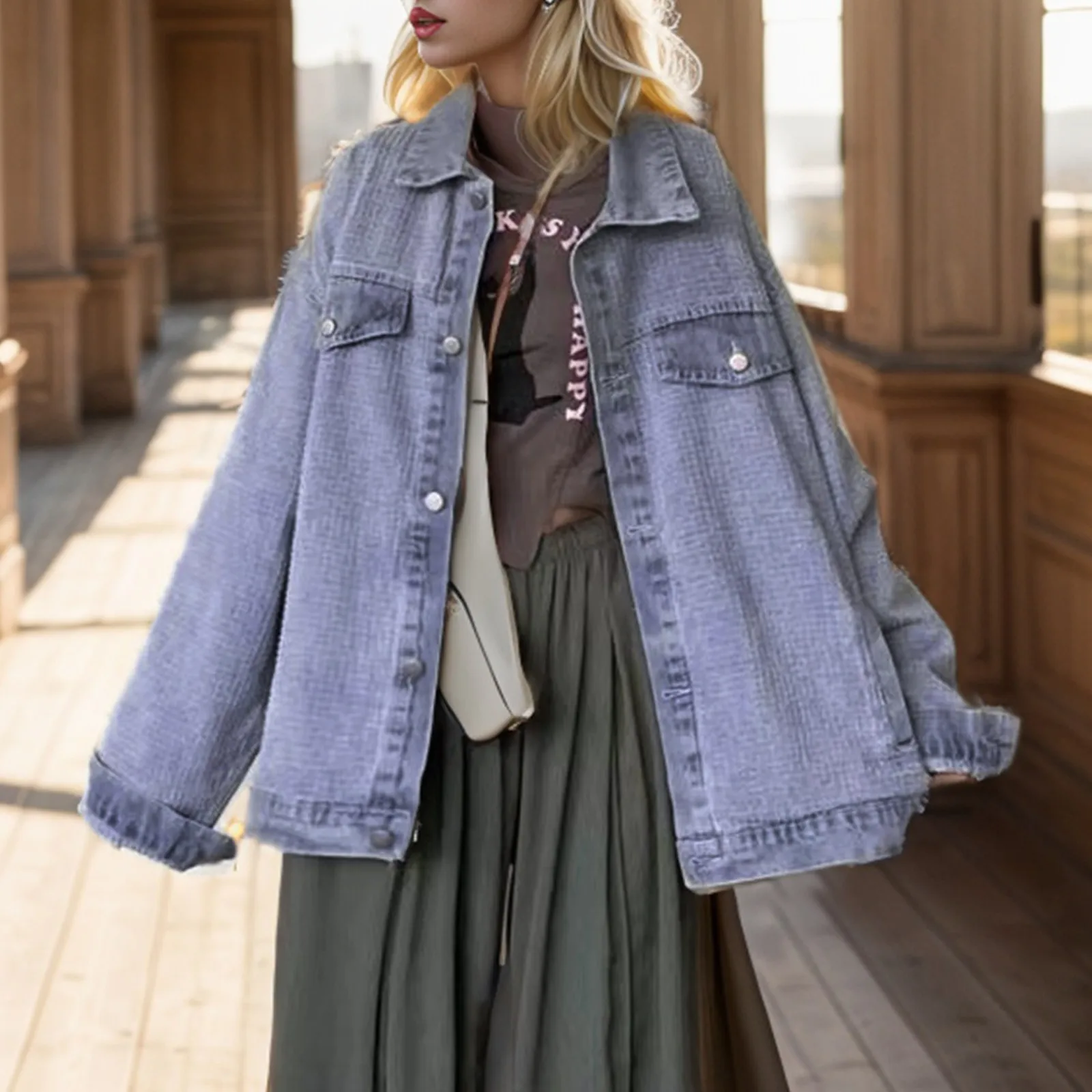 

Oversized Denim Jacket Women High Street Korean Fashion Loose Jeans Jacket Long Sleeve Denim Coat Overcoat Women's Denim Jackets