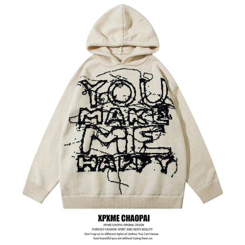 Xpxme American Street Goth свитер с буквенным принтом и граффити в стиле ретро для мужчин
