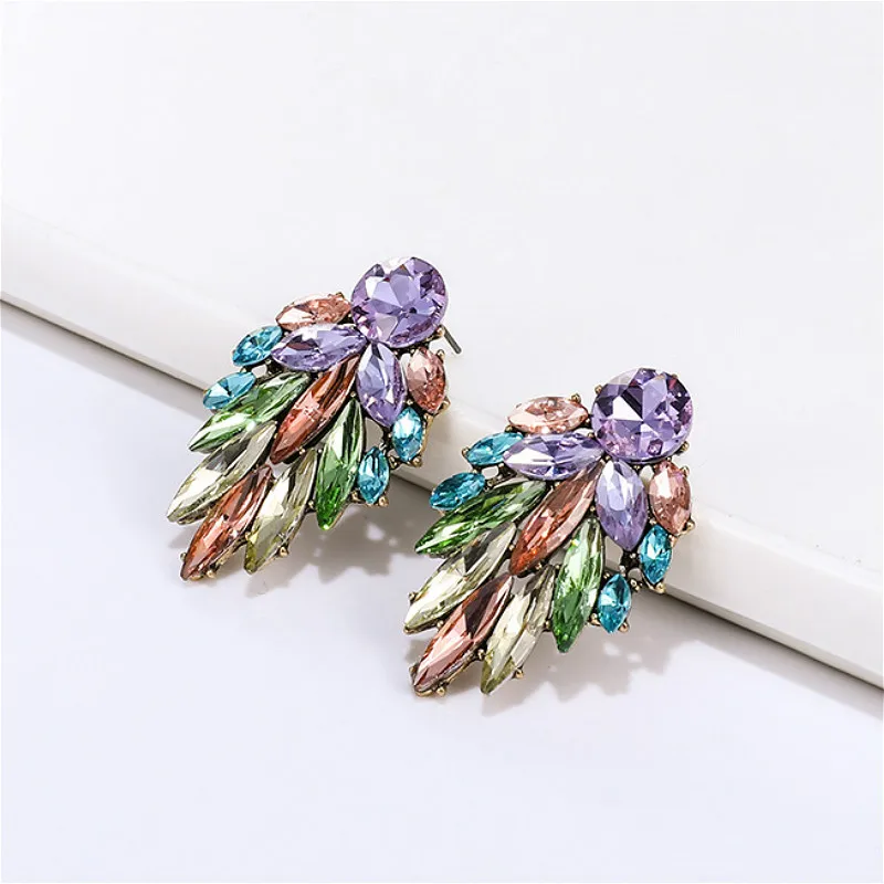 

New Multi-Layer Crystal Rhinestone Stud Earring for Women Pink Purple Ear Stud Simple Elegant Female Earring Fashion Jewelry