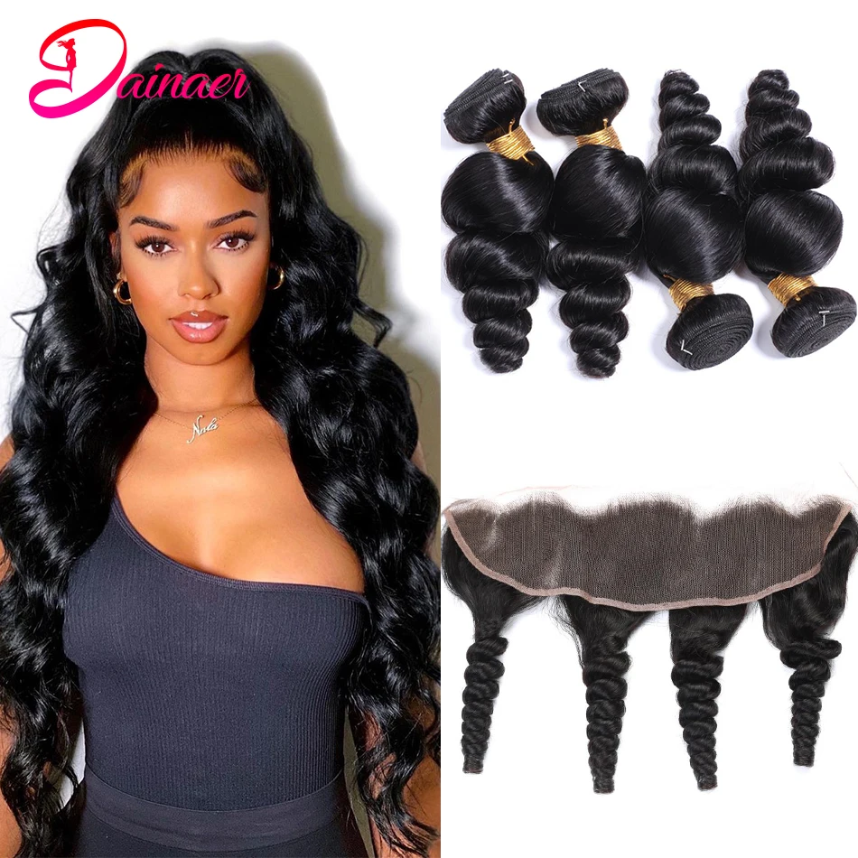 Loose Wave Bundles With Closure 13x4 Frontal With Bundles Remy Human Hair Closure With Bundles Brazilian Bundles With Frontal