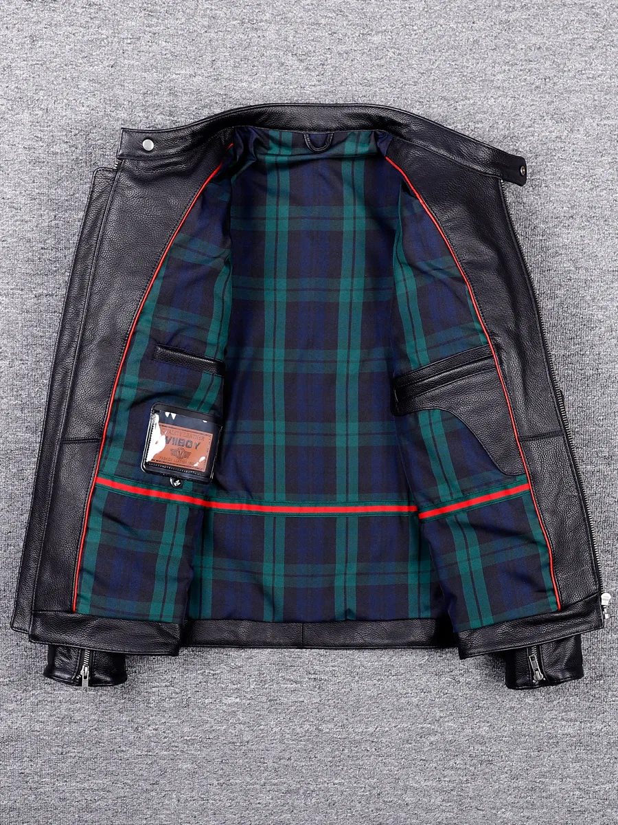 Xiaobei Cowhide Leather Clothing Young Men's Short Stand Collar Leather jacket Korean Sle Slim fit Single C...