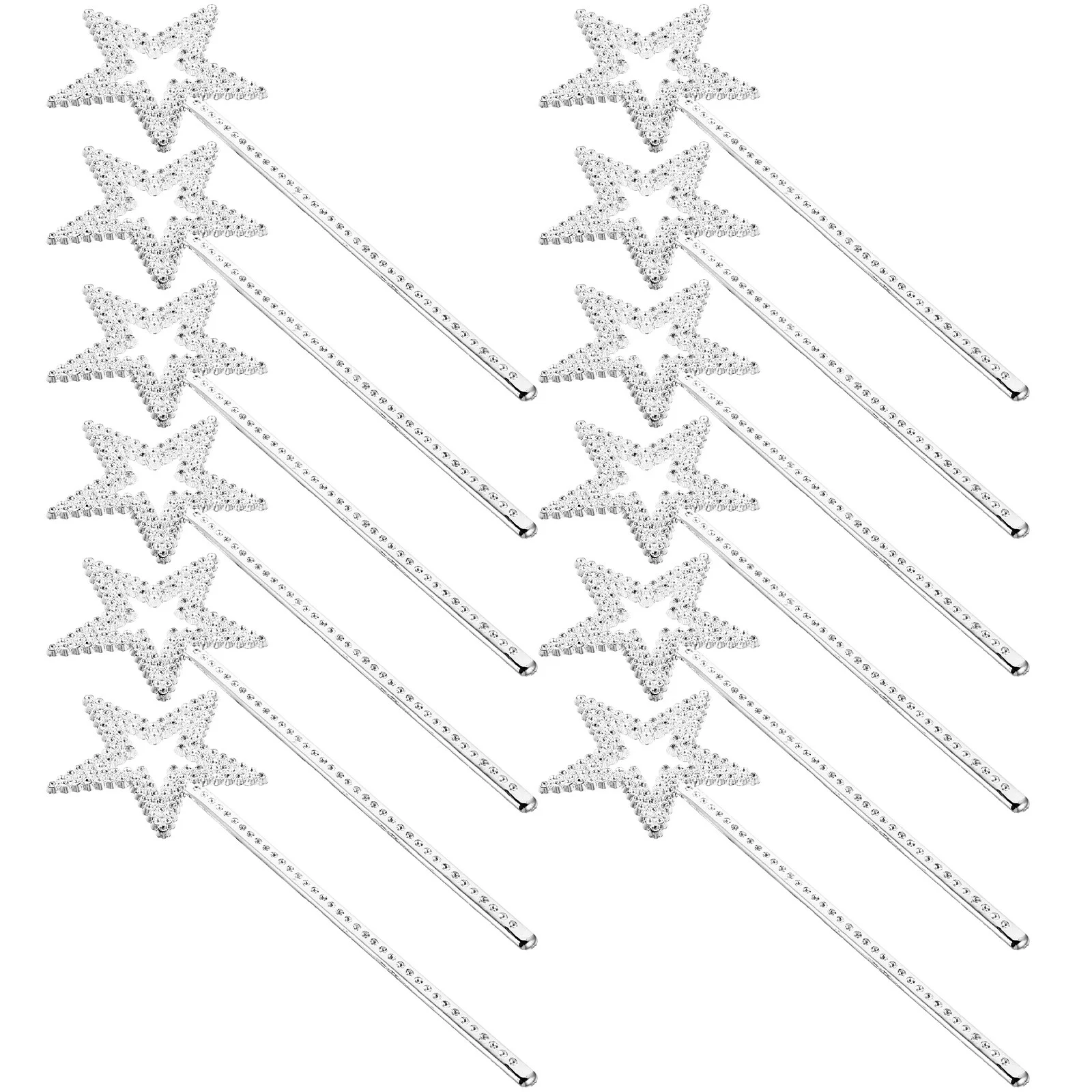 

12pcs tulle dress fairy wands, star fairy sticks, wands wedding flowy dress christmas dress ( silver/ 22mm )