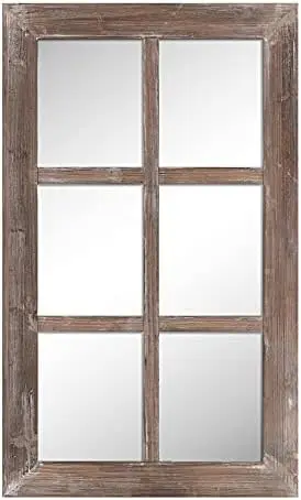 

Windowpane Wood Farmhouse Mirror, Wooden Large Rustic Mirror, Bedroom Mirrors for WALL Decor, Decorative Wood Mirror Living R
