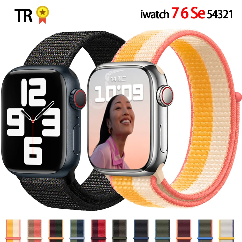 

Nylon Loop Strap For Apple watch band se 41mm 45mm 44mm 40mm 42mm 38mm Smartwatch belt Bracelets iWatch Series 76543