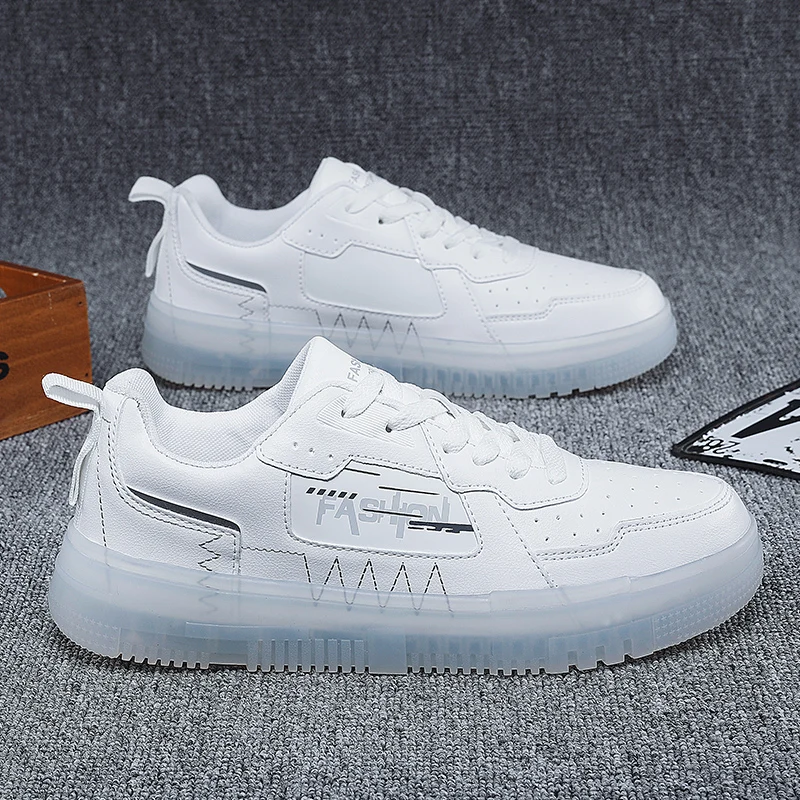 Мужские кроссовки из ПУ кожи с прозрачной подошвой спортивная обувь на плоской