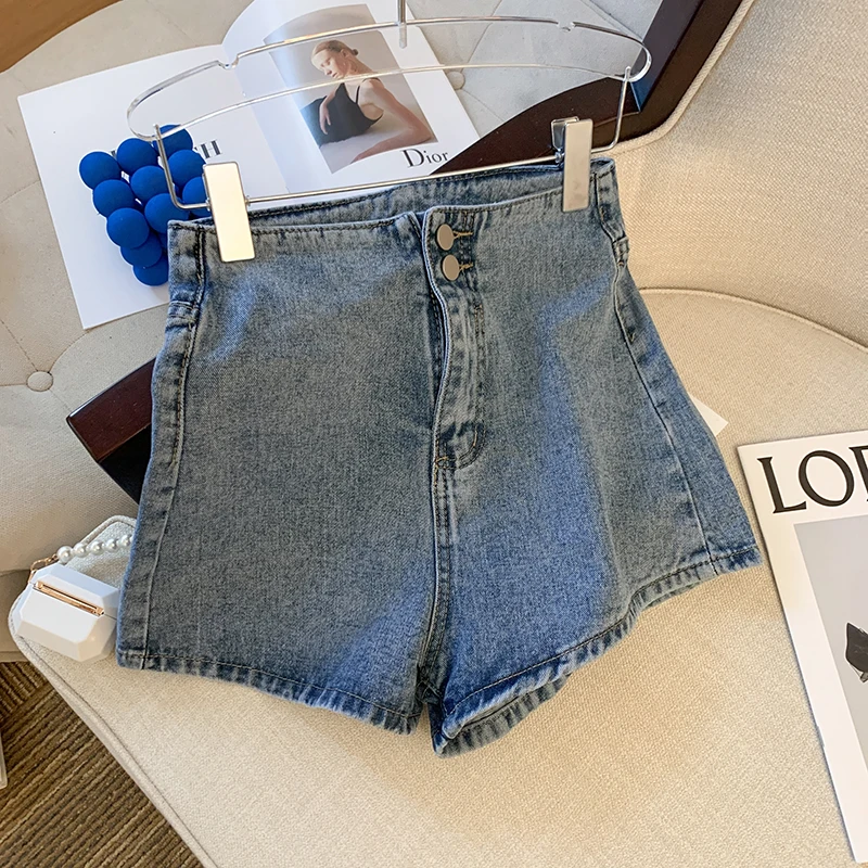 

Женские джинсовые шорты с высокой талией, повседневные Элегантные шорты из денима с широкими штанинами в Корейском стиле, лето 2023