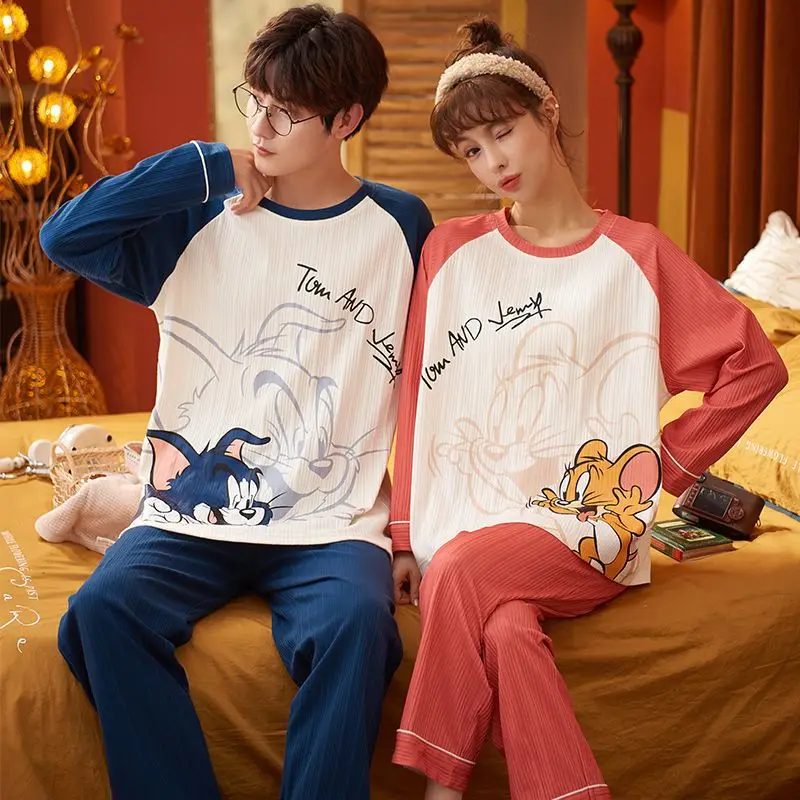 2023 100% cotton couple pajamas women's autumn and winter long-sleeved men's winter two sets can be worn as household clothes