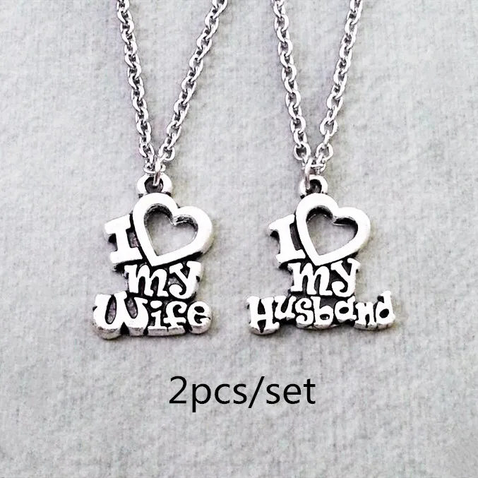 

Couple Gifts, Necklace , Love Necklace Set of 2 I love My Wife I Love My Husband