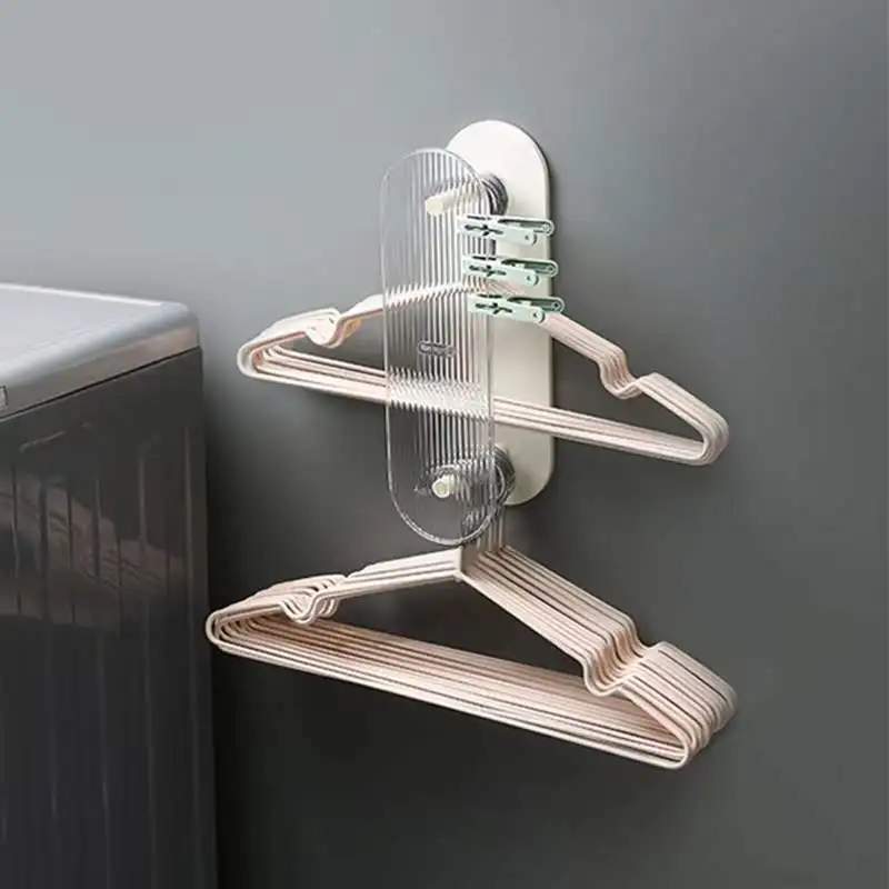 

Hanger Storage Shelf Wall Mount Clothes Hanger Storage Rack Stand Punch-free Balcony Hanger Clip Space Saving Laundry Organizer