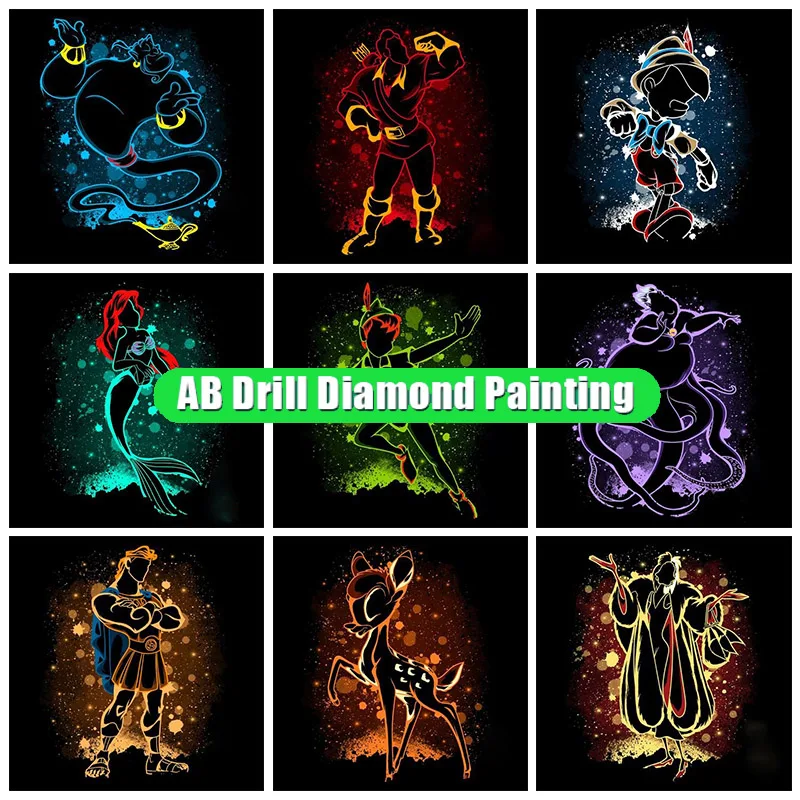 

5D Diy Ab Diamond Painting Black Art Disney Princess Stitch Mickey Beauty The Beast Diamond Embroidery Mosaic Handmade Gift Ll02