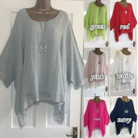 autumn fashion batwing sleeve solid color loose o neck 34 sleeve casual blouse top for women