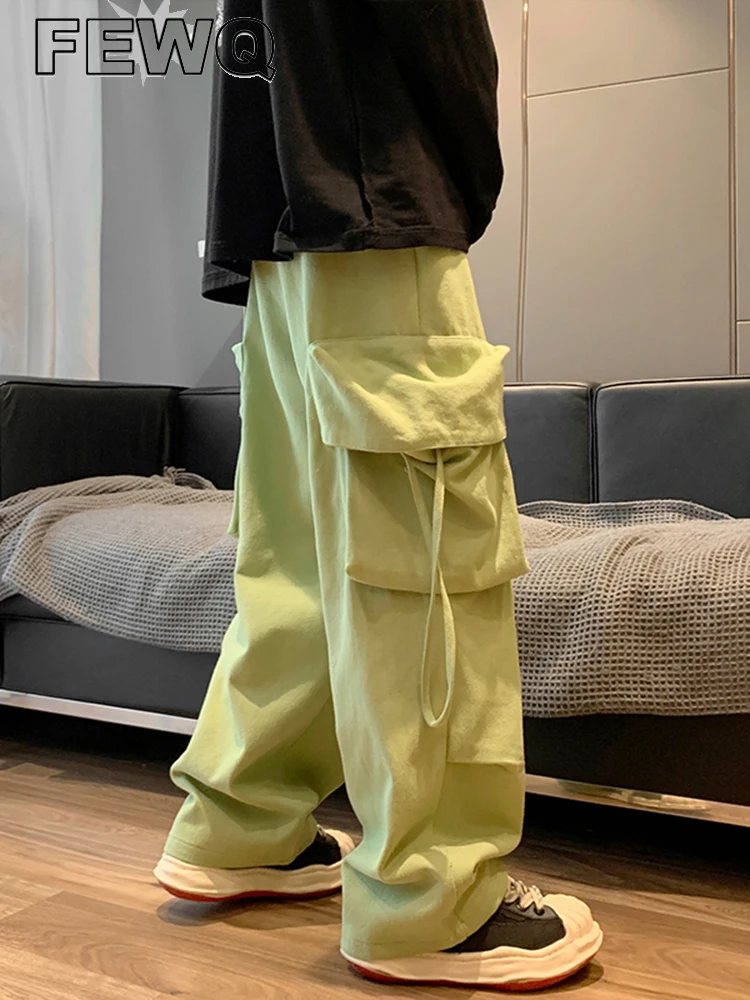 

FEWQ Men's Wide Leg Pants Fashion Loose Straight Trousers New Solid Color Big Pocket Overalls 2023 Spring Streetwear 24A666