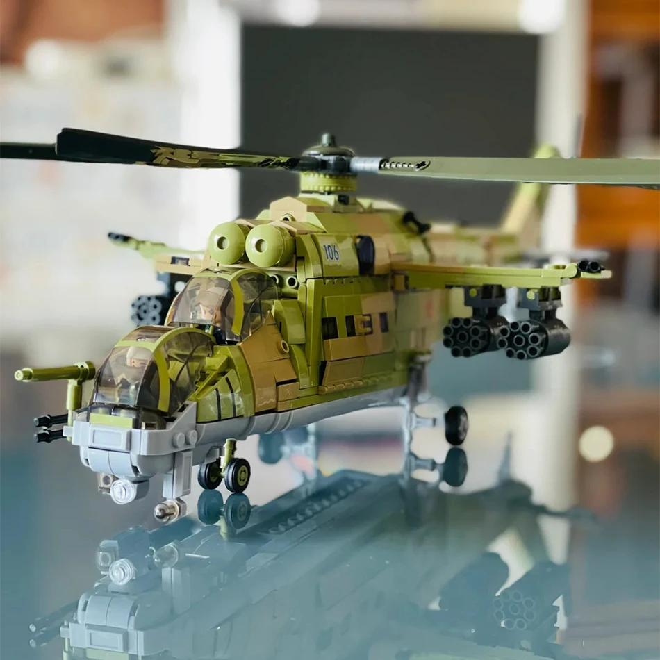 Фото Конструктор Sluban MI-24: Новый военный вертолет, модель современных вооруженных сил, набор для сборки своими руками, кирпичики для детей, игрушка на день рождения №2