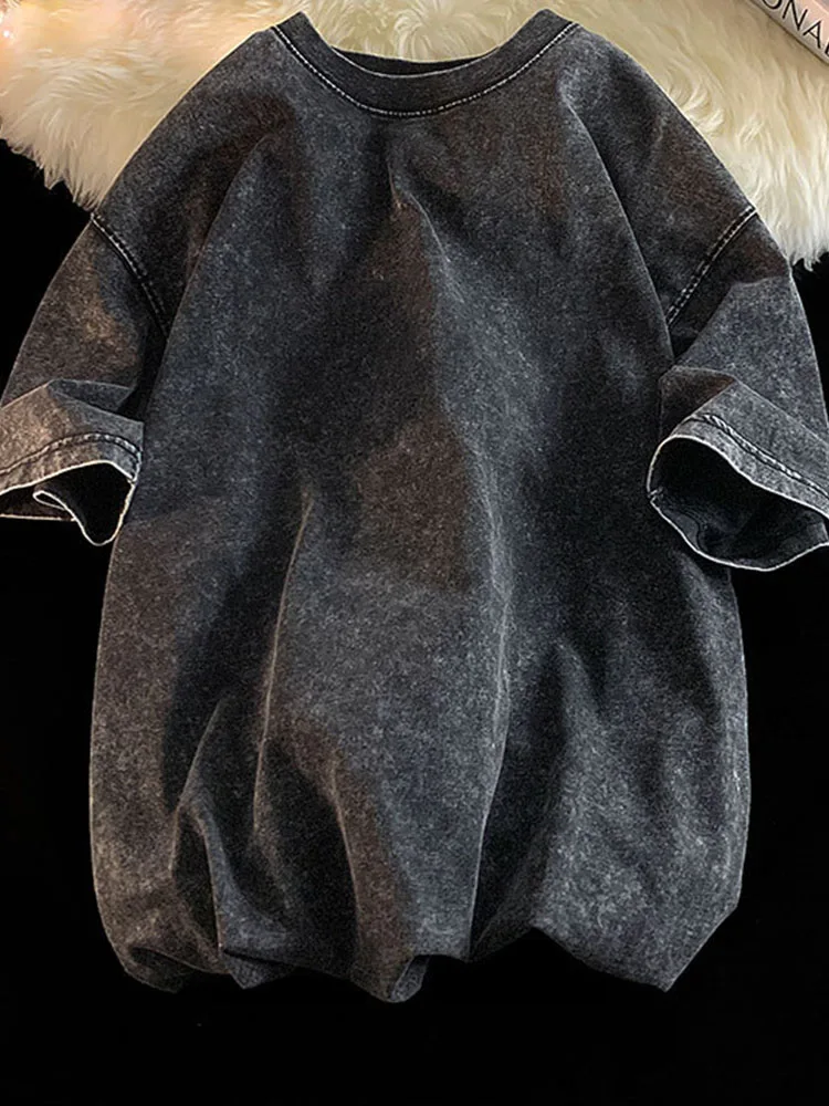 

Футболка мужская винтажная, промытая кислотой, из чесаного хлопка, Y2k