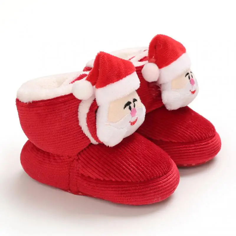 Christmas baby shoes 0-1 year old men and women kid snow boots warm soft-soled toddler first Walkers shoes Children's Flats