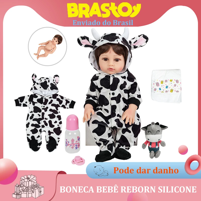 

Baby Doll Reborn Girl Cow Dairy Girl 48cm Silicone Body Can Be Bathed Gift For Children Send From Brazil