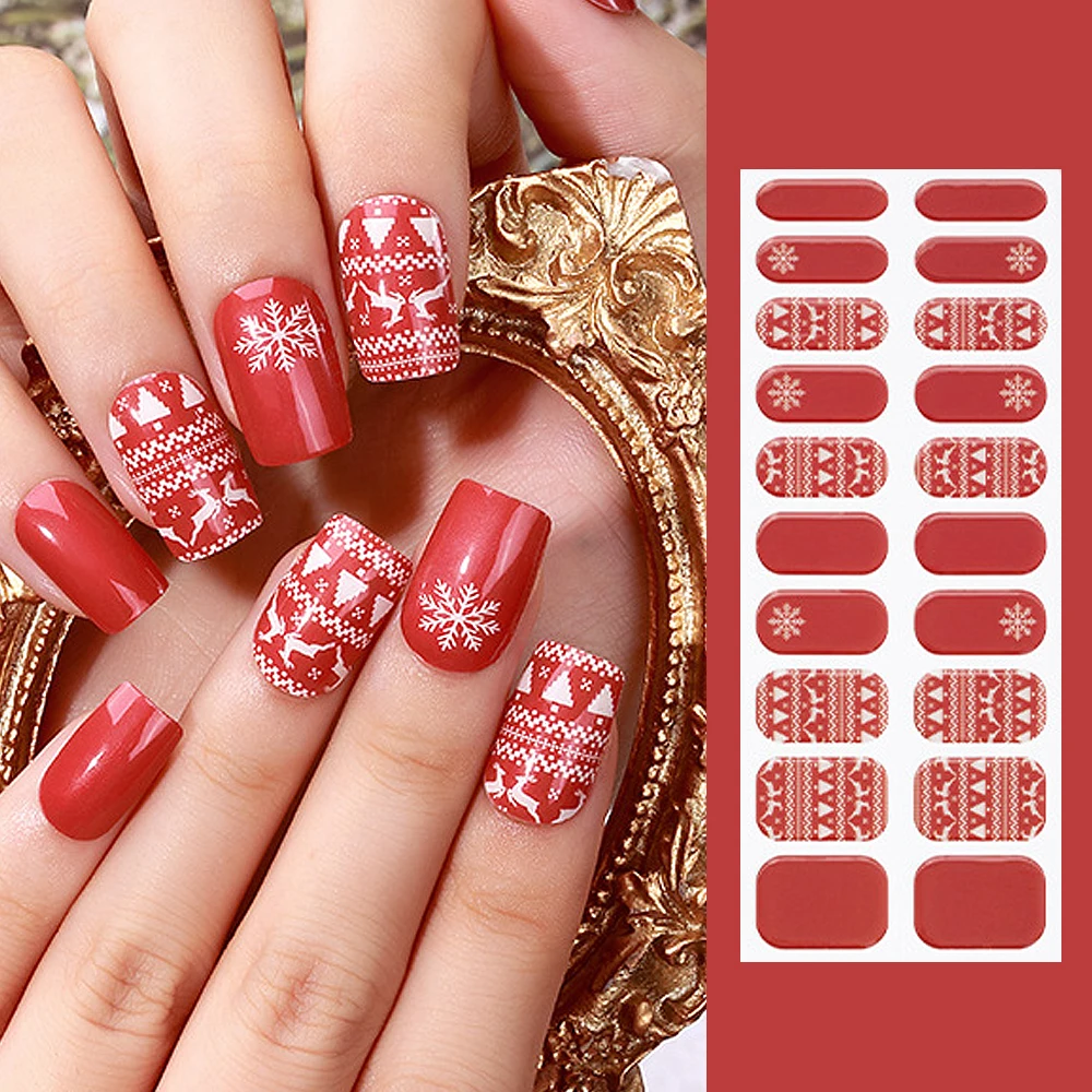 20 советов/аркуш рождественские полуотвержденные гелевые обертывания для ногтей
