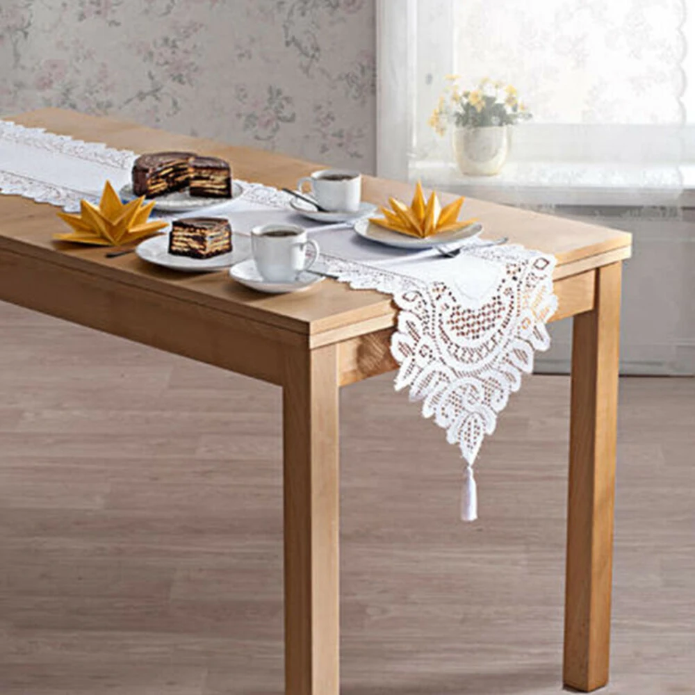 

1PC Christmas Table Runner Lace Table Runner Christmas Flower Lace Table Cover For Home Kitchen Tablecloth Wedding Party Supply