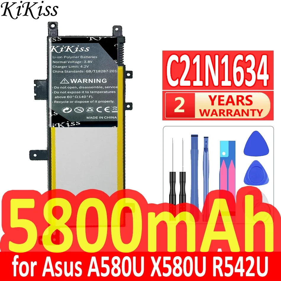 

5800mAh KiKiss Powerful Battery C21N1634 for Asus A580U X580U X580B A542U R542U R542UR X542U V587U FL5900L FL8000U Batteries