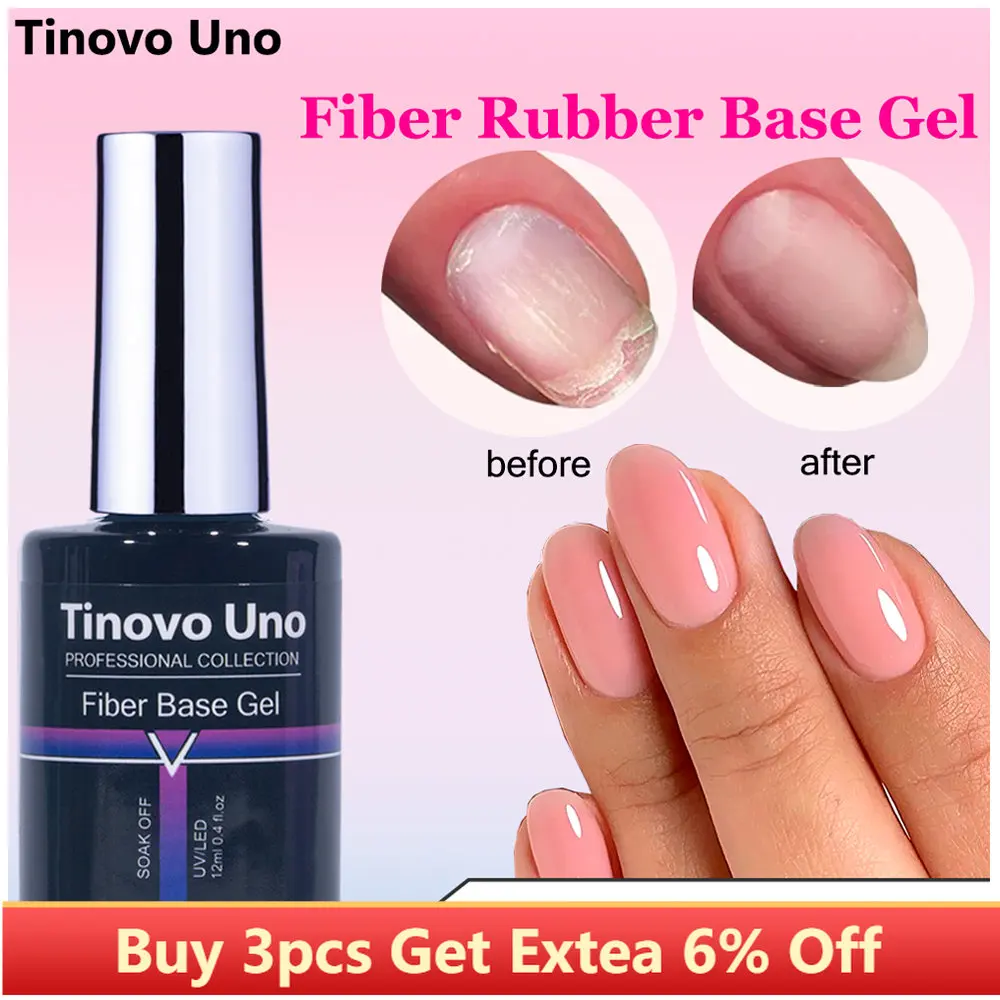 Tinovo Uno Fiber Rubber Base Gel Nail Polish 12ml Clear White Pink Repair Gummy Base Gel Vernis Semi Permanent UV/LED Varnishes