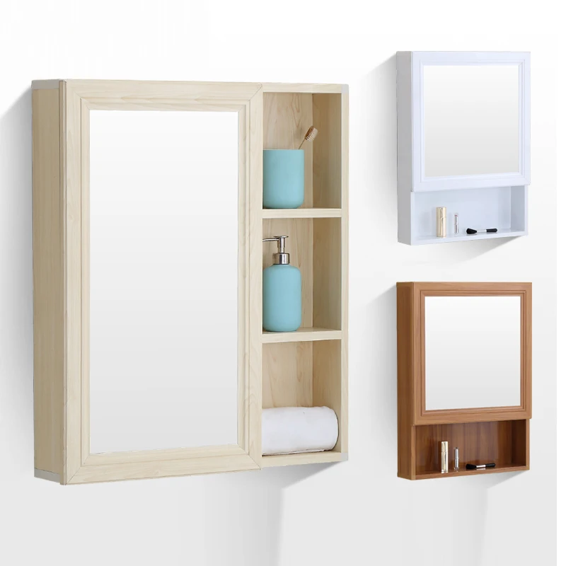 

Bathroom Mirror Cabinet Simple Brown Wood Color Bathroom Small Apartment Storage Cabinet Toilet Locker Mirror Wall Hanging