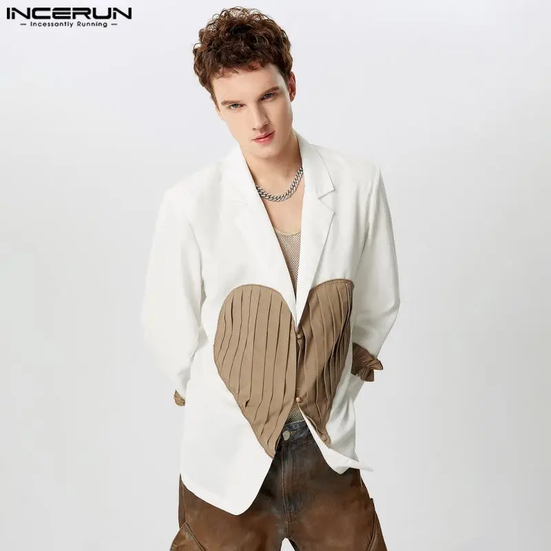 Мужской Блейзер INCERUN в стиле пэчворк с отложным воротником и длинным рукавом