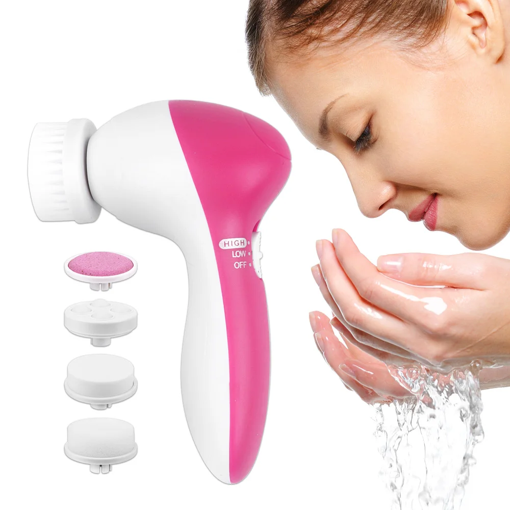 

5 in 1Face Cleansing Brush Silicone Facial Brush Deep Cleaning Pore Electric Wash Face Machine Skin Care Waterproof Facial Brush