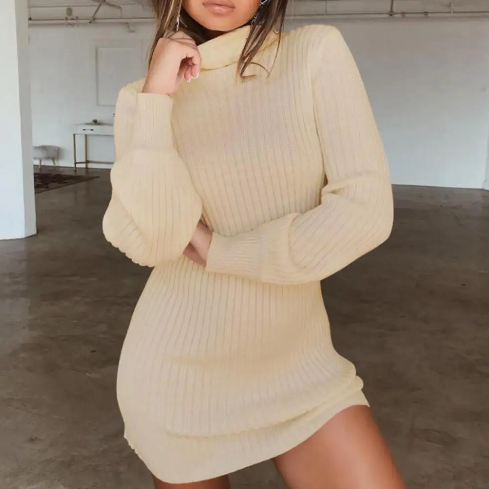

Terrific Mini Dress Pullover Anti-pilling Elegant Lantern Sleeve Mini Dress