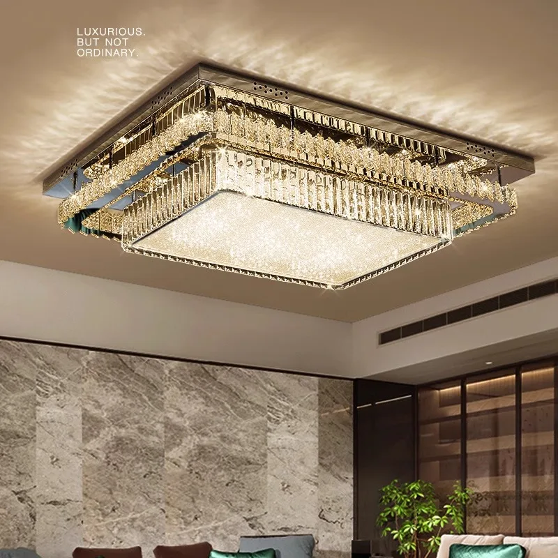 Фото Современная потолочная люстра с кристаллами и LED-подсветкой, круглая/прямоугольная, для гостиной, спальни, декоративное освещение для дома, хрустальные люстры Casa №2