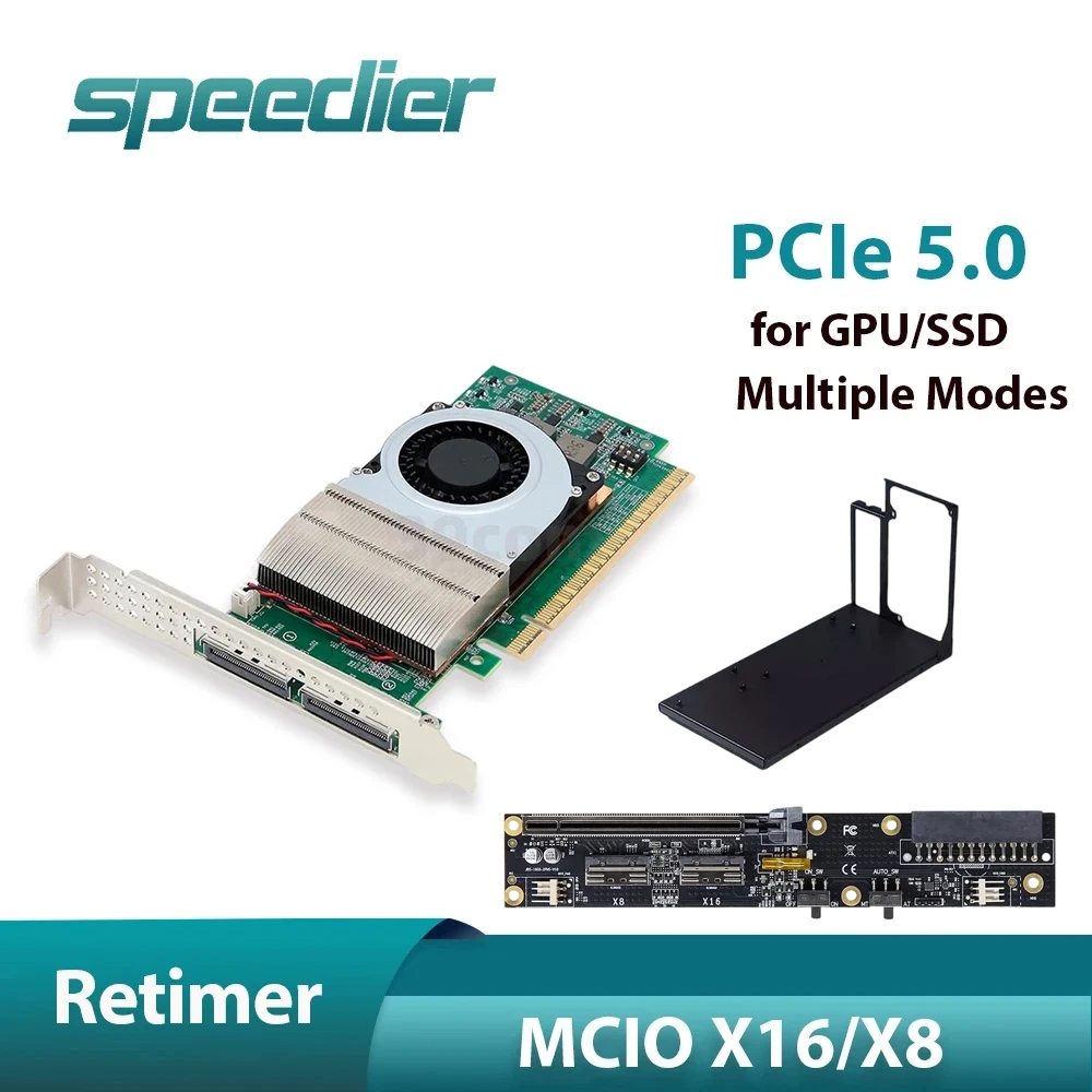 Фото Карта ретаймера PCIe 5.0 MCIO X16/X8 для графических процессоров, сетевых устройств, SSD, адаптера жесткого диска U.2, задней панели 4.0 PCIe 5.0 X16 2x MCIO-8i №1