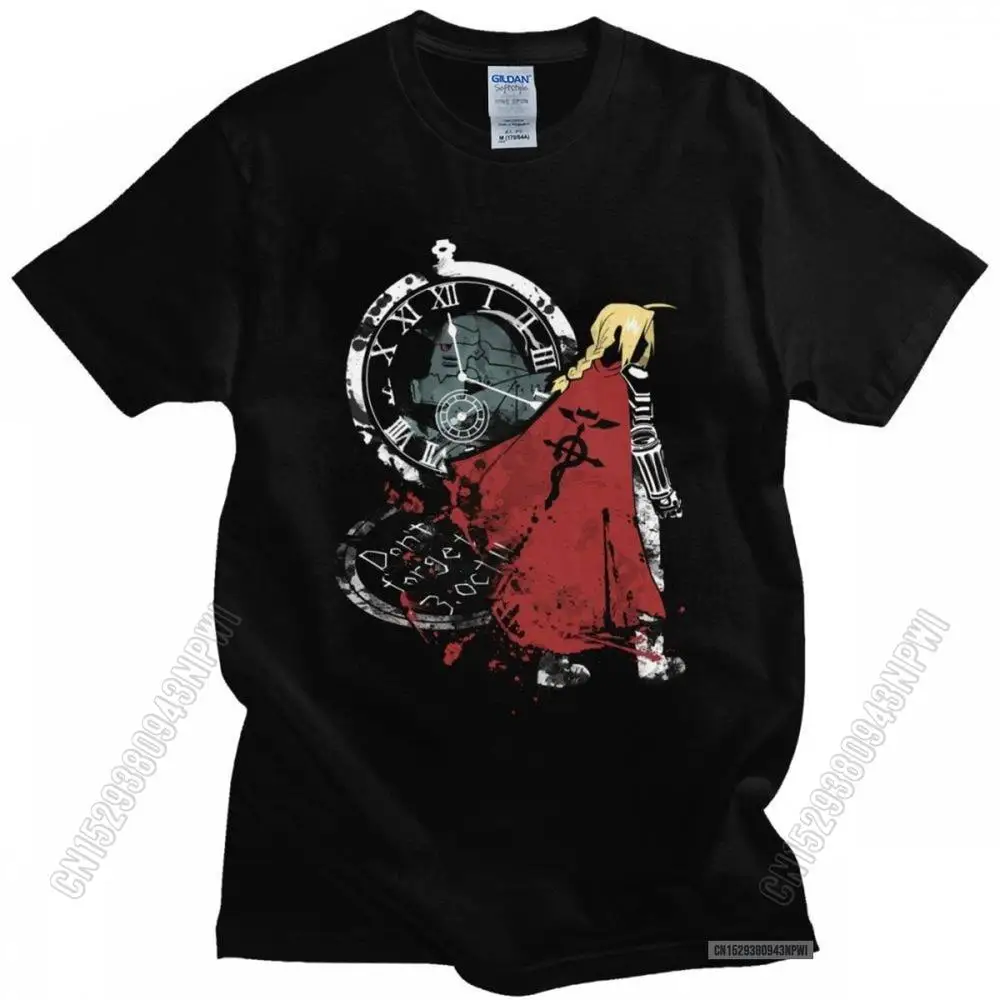 

Fullmetal Alchemist T Shirt Men Pure Cotton Elric Edward Brotherhood Tshirt Anime Fma Tees O-Neck Manga T-Shirt Clothes