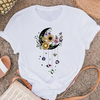 fashion casual female moon butterfly cute style lady short sleeve shirt t tee graphic t shirts women o neck clothes tshirt top