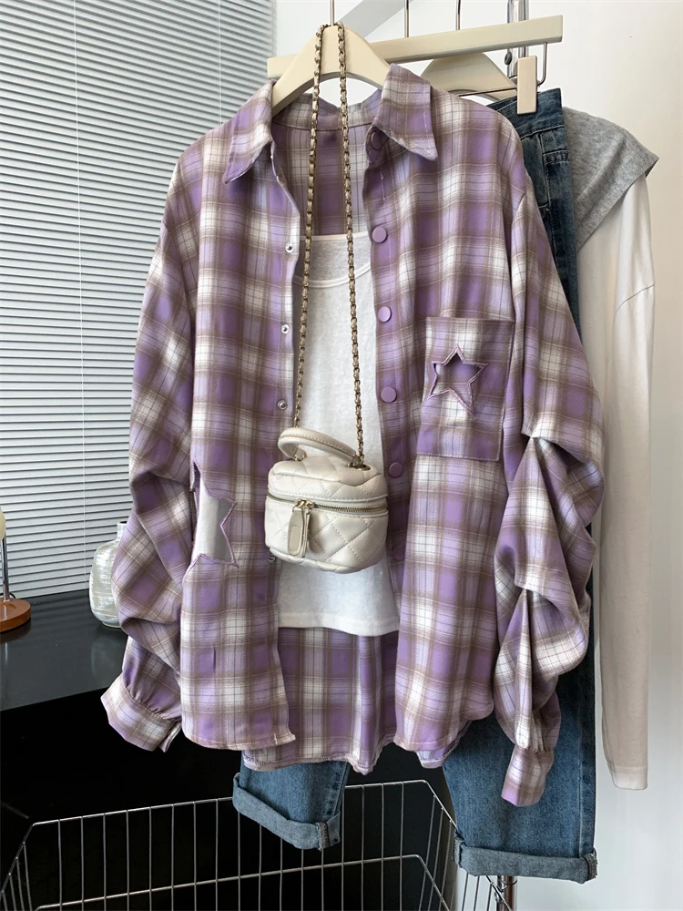 Fat Sister Plus size Design Sense XINGX Рубашки в клетку с вырезами Верхняя одежда для женщин Весна