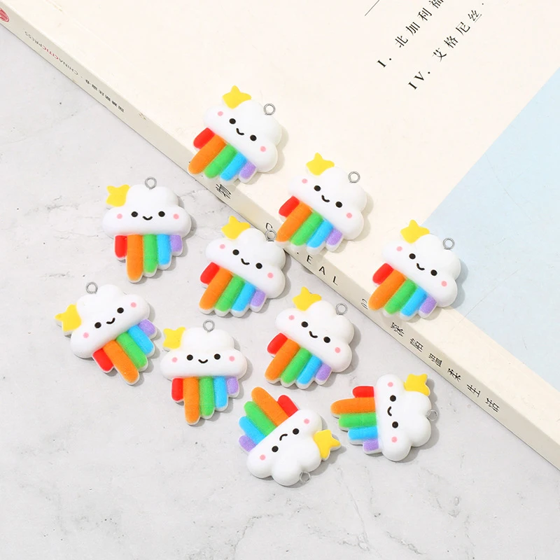 

10 шт. милые разноцветные радужные подвески из каучука с плоской задней стороной, милые Мультяшные подвески для сережек, брелоков, сделай сам...