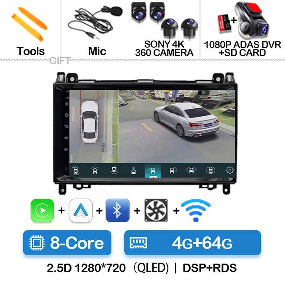 

Автомобильный радиоприемник Android 14, для Mercedes B200 W169 W245 W639 Viano Vito Sprinter W906, мультимедийный видеоплеер Carplay Auto GPS Navi DSP