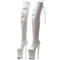 jialuowei new arrive 23cm super high spike heel platform back cross tied over the knee ladies pole dance fetish party long boots