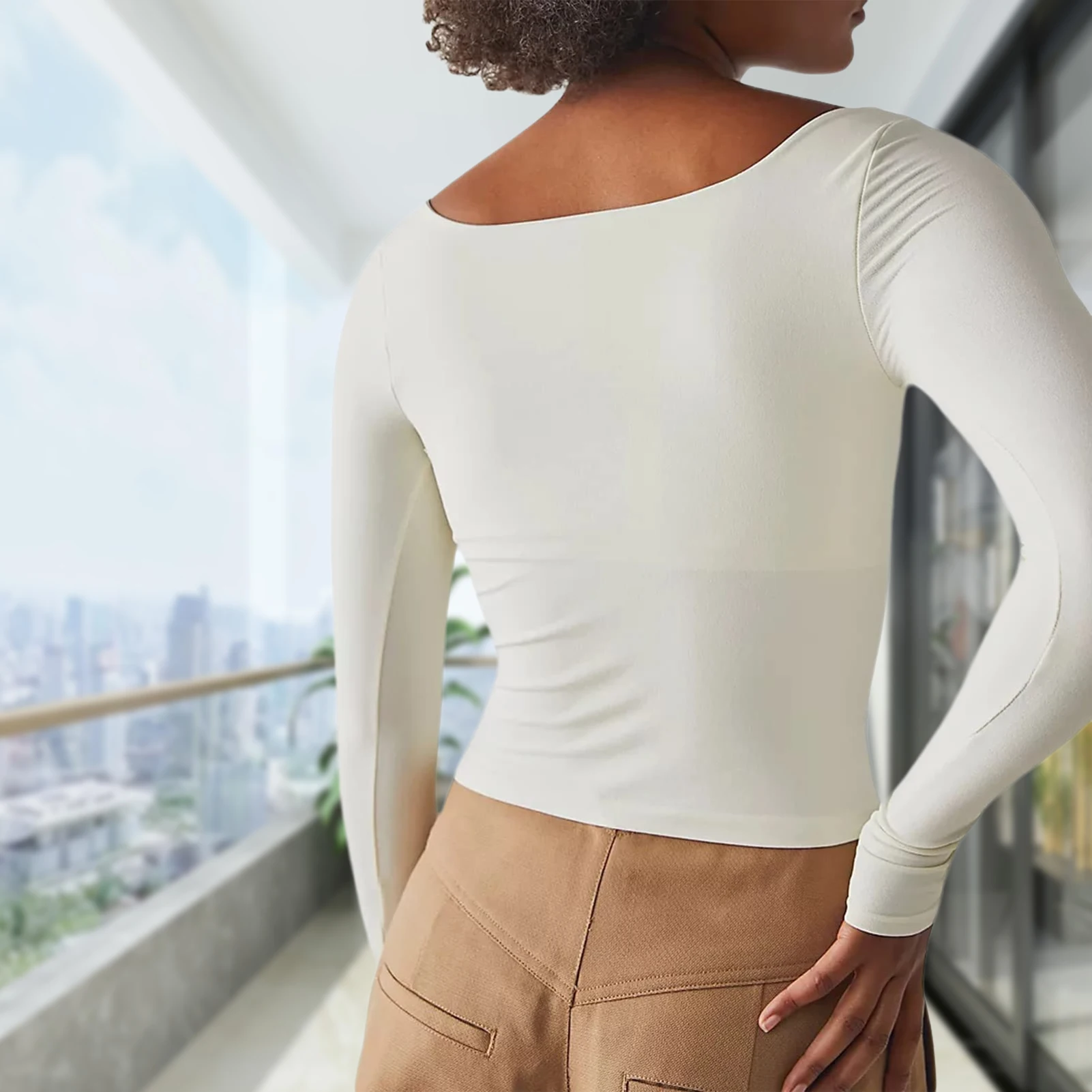 

Women T Shirt Top Solid Color Ladies Basic Crop Top Navel Exposed Long Sleeve Shirt Sexy Style Casual Slim Fit Streetwear Suit