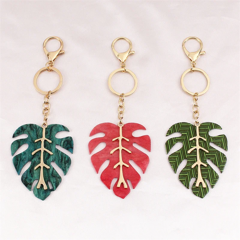 

New Fashion Leaf Keychain Acrylic Nordic Green Keychain Simple Hollow Car Keychain Neutral Souvenir Gift