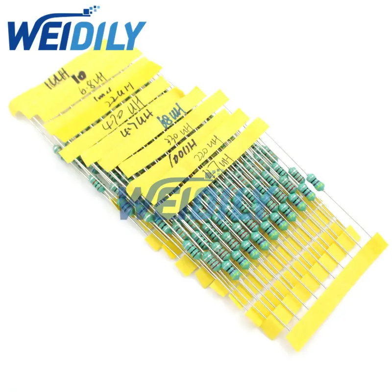 

1/2W Color Ring Inductor Assortment 0410 0.5W Inductors 1UH-1MH 12valuesX10pcs=120pcs Inductors Assorted Set Kit